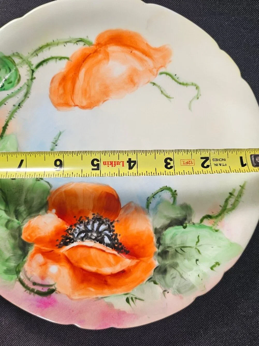 Antique JPL Pouyat Limoges France Hand Painted Orange Poppy Porcelain Plate